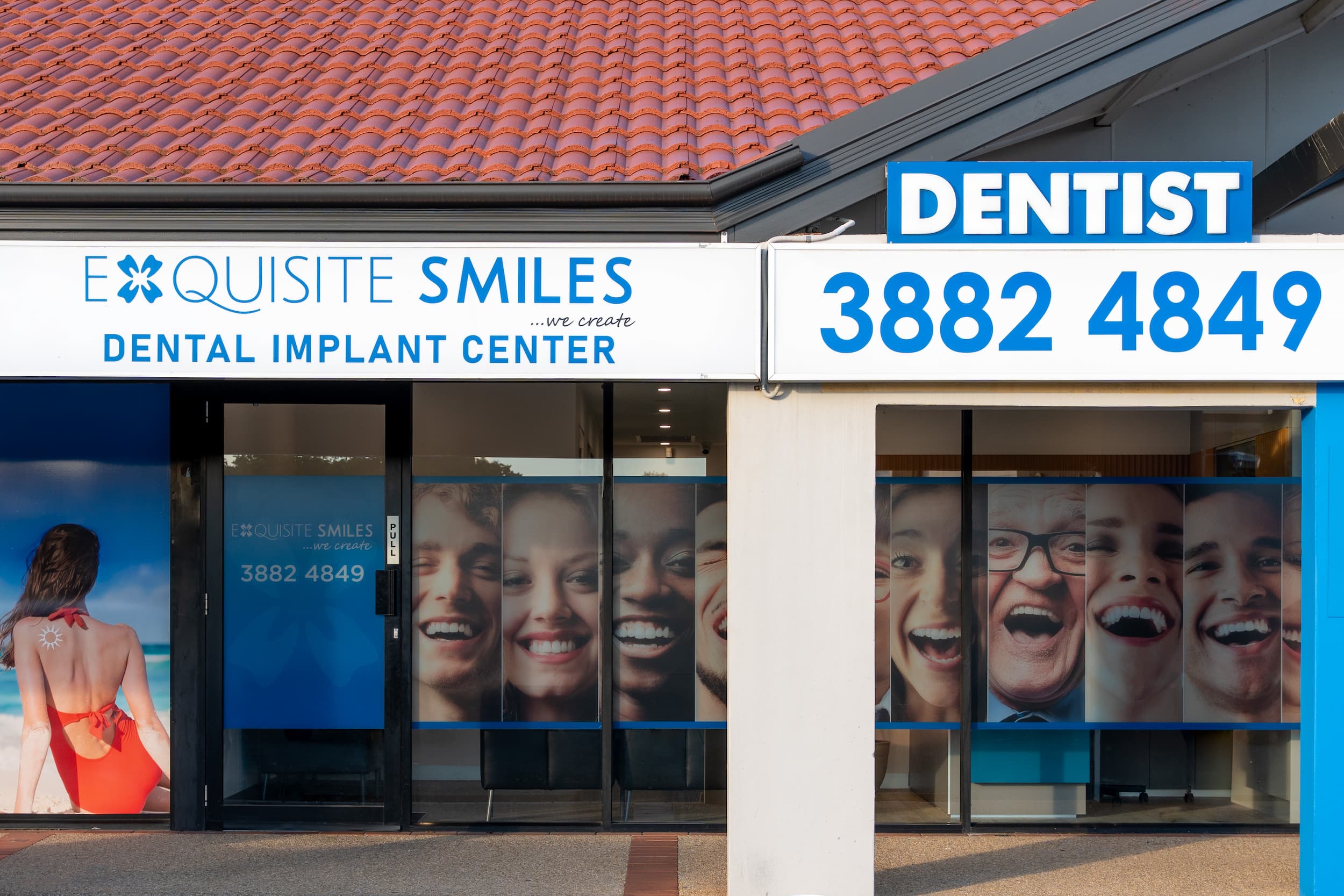 Exquisite Smiles dental clinic exterior signage in Warner showcasing dental implant centre